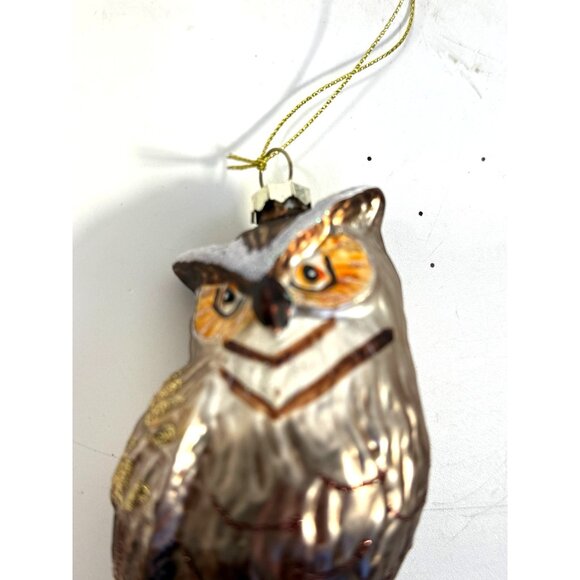 Owl Christmas Tree Ornaments Set 4 Hand Blown Glass Ornaments Woodland Creature - Picture 8 of 15